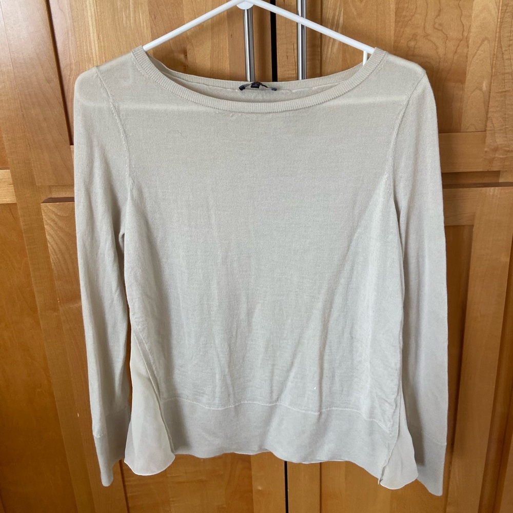 Lafayette 148 New York Cream Cashmere and Silk Fitted Long Sleeve Tee